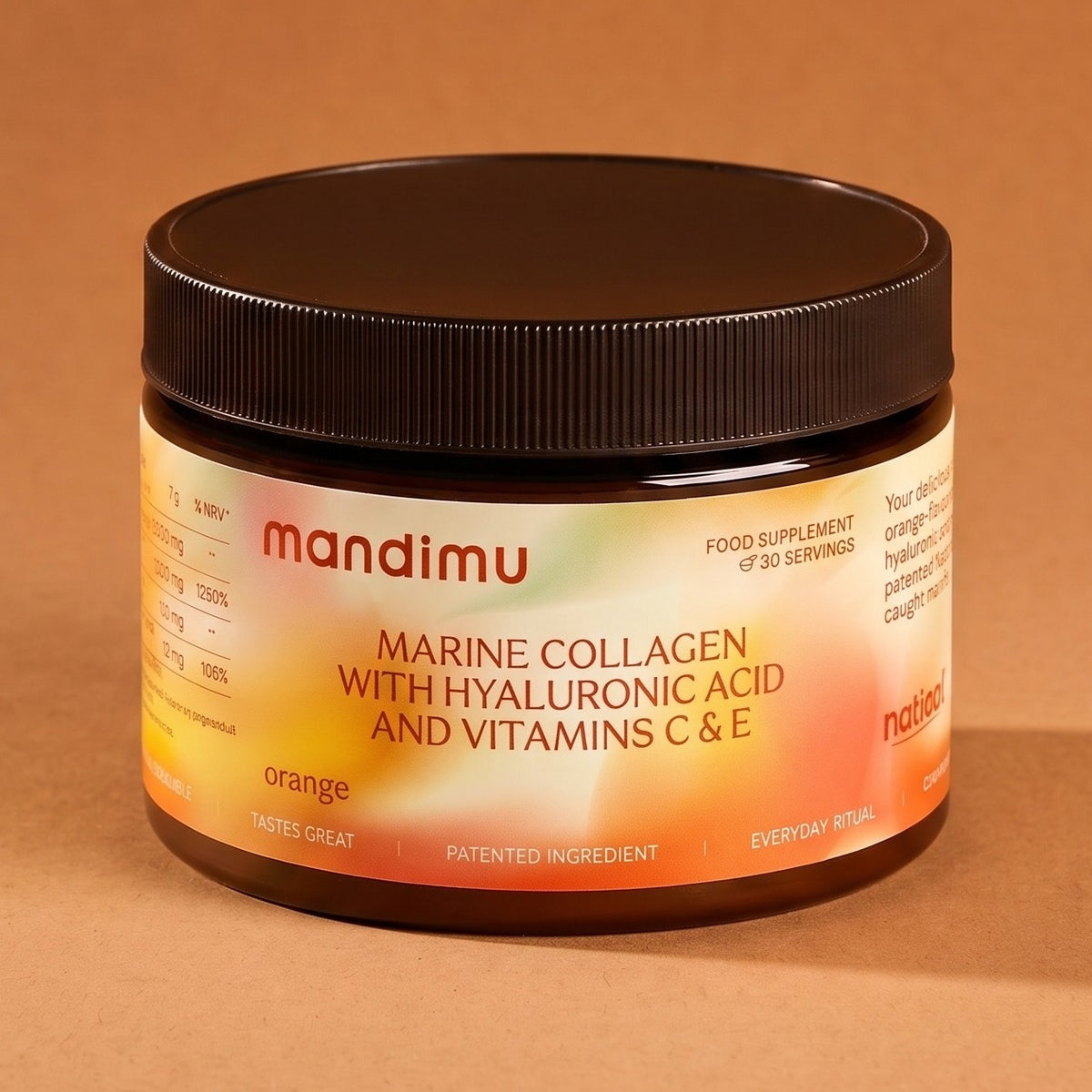 Collagene premium con acido ialuronico e vitamina C ed E (gusto arancia)