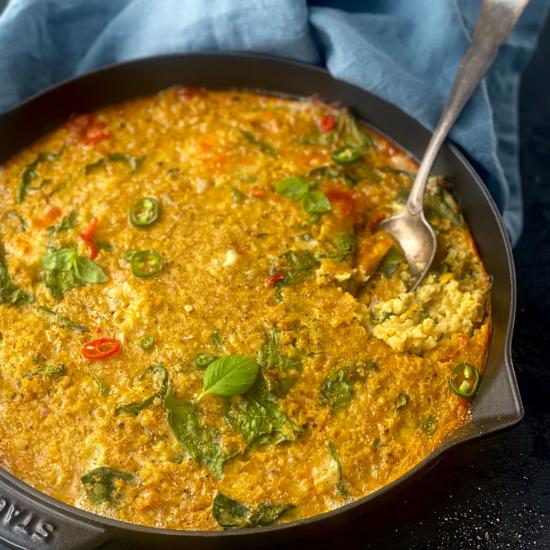 Sformato di cavolfiore con curry, mozzarella e peperoncino