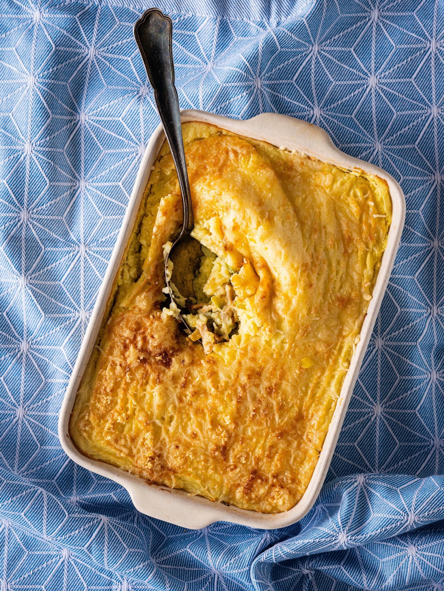 Torta di patate con prosciutto e porri
