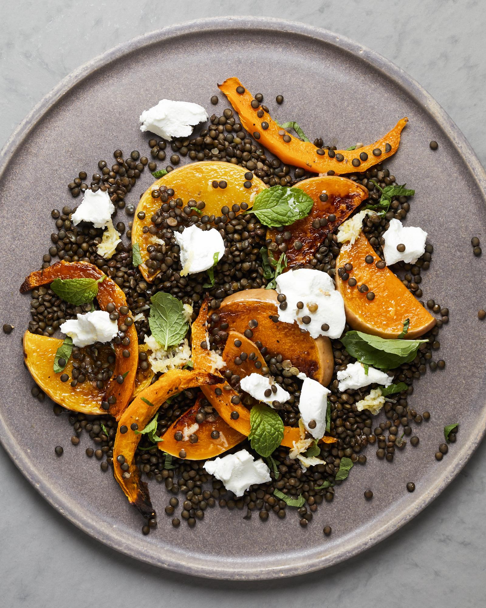 Insalata di lenticchie con zucca arrostita