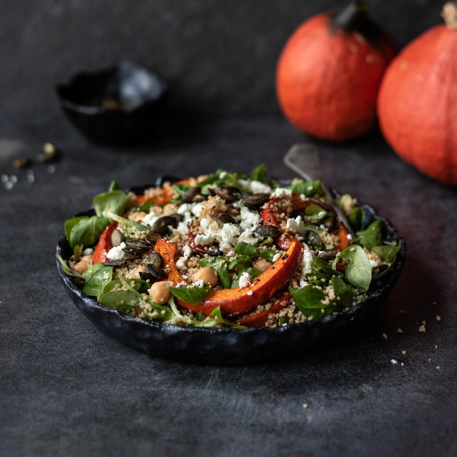 Insalata di cous cous con zucca arrosto e feta