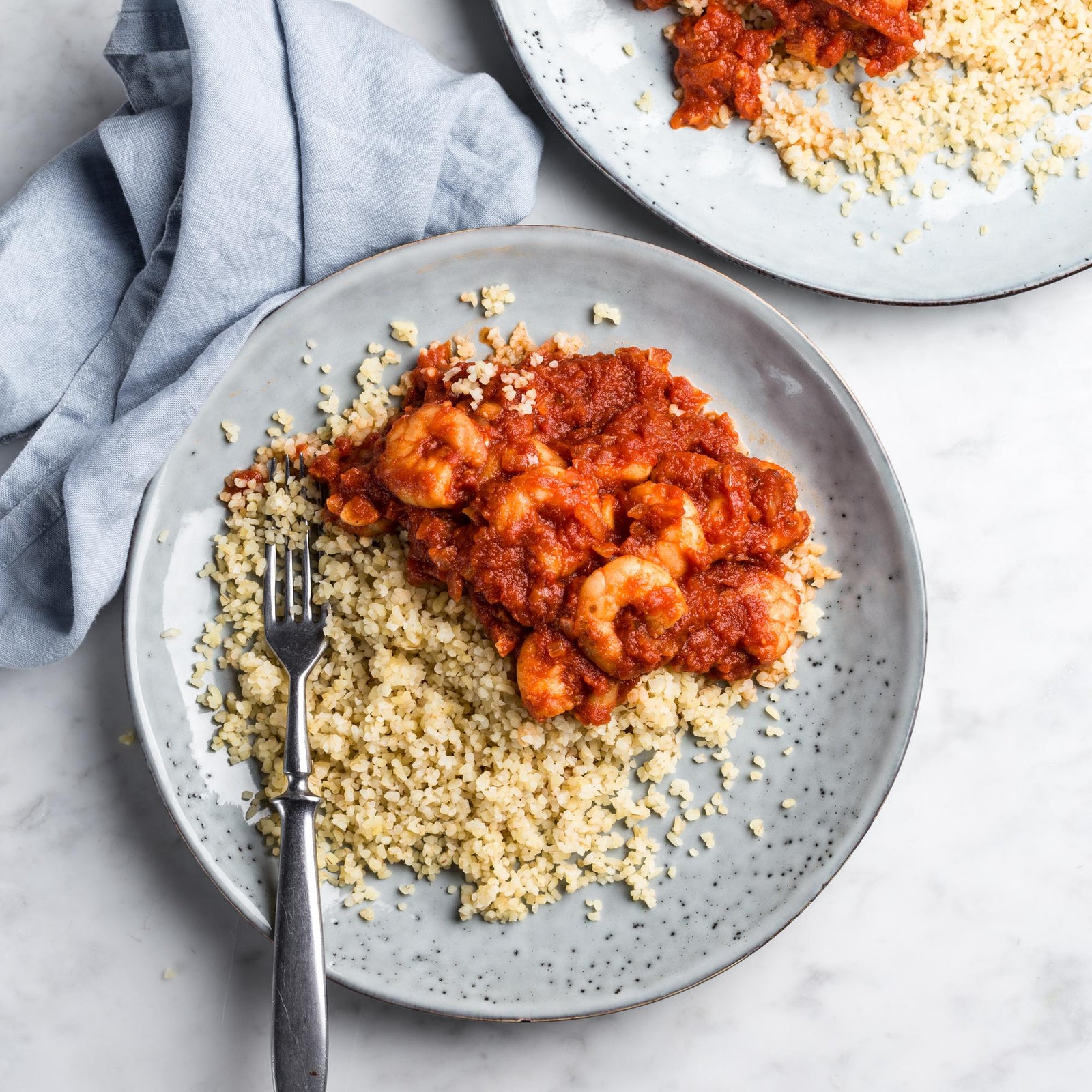 Gamberi in salsa dolce al peperoncino con bulgur