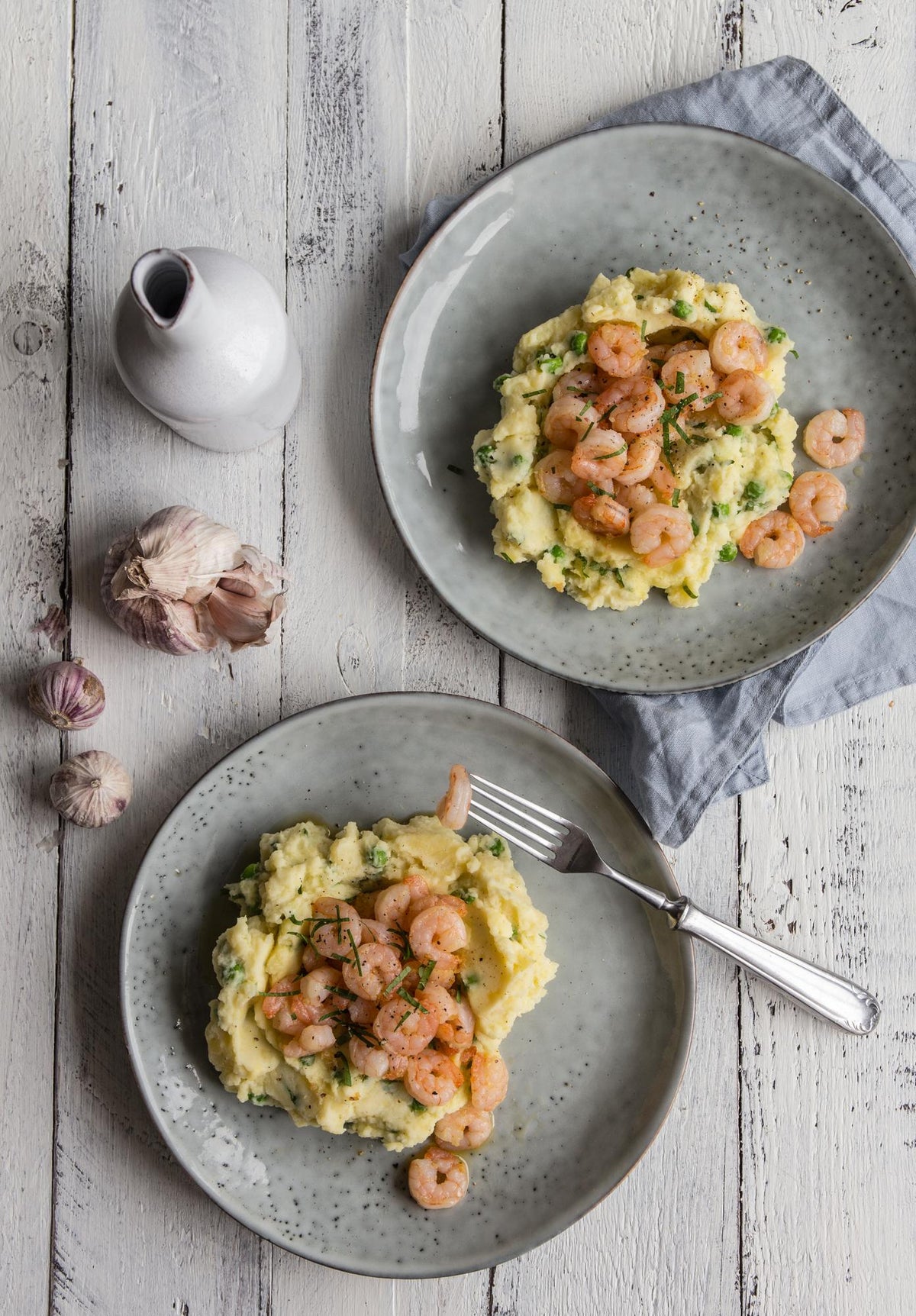 Gamberi con purè alla menta