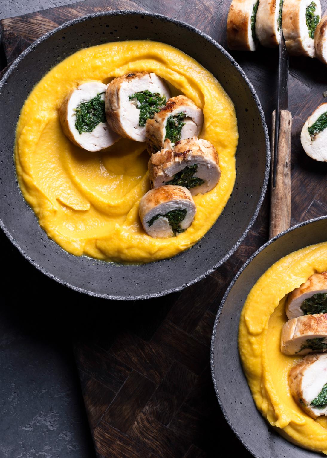 Involtini di pollo con purè di zucca