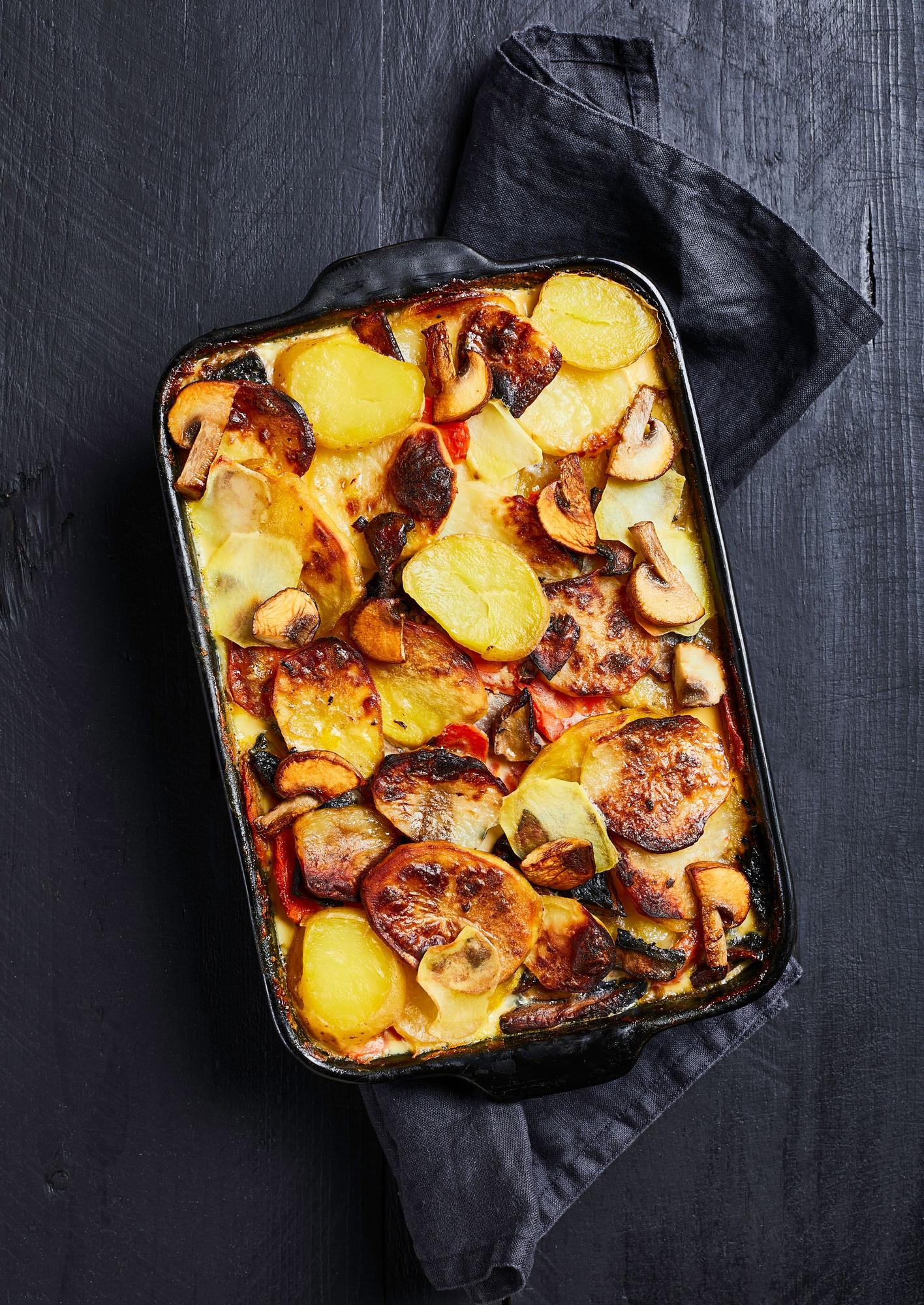 Patate gratinate con ricotta e champignon