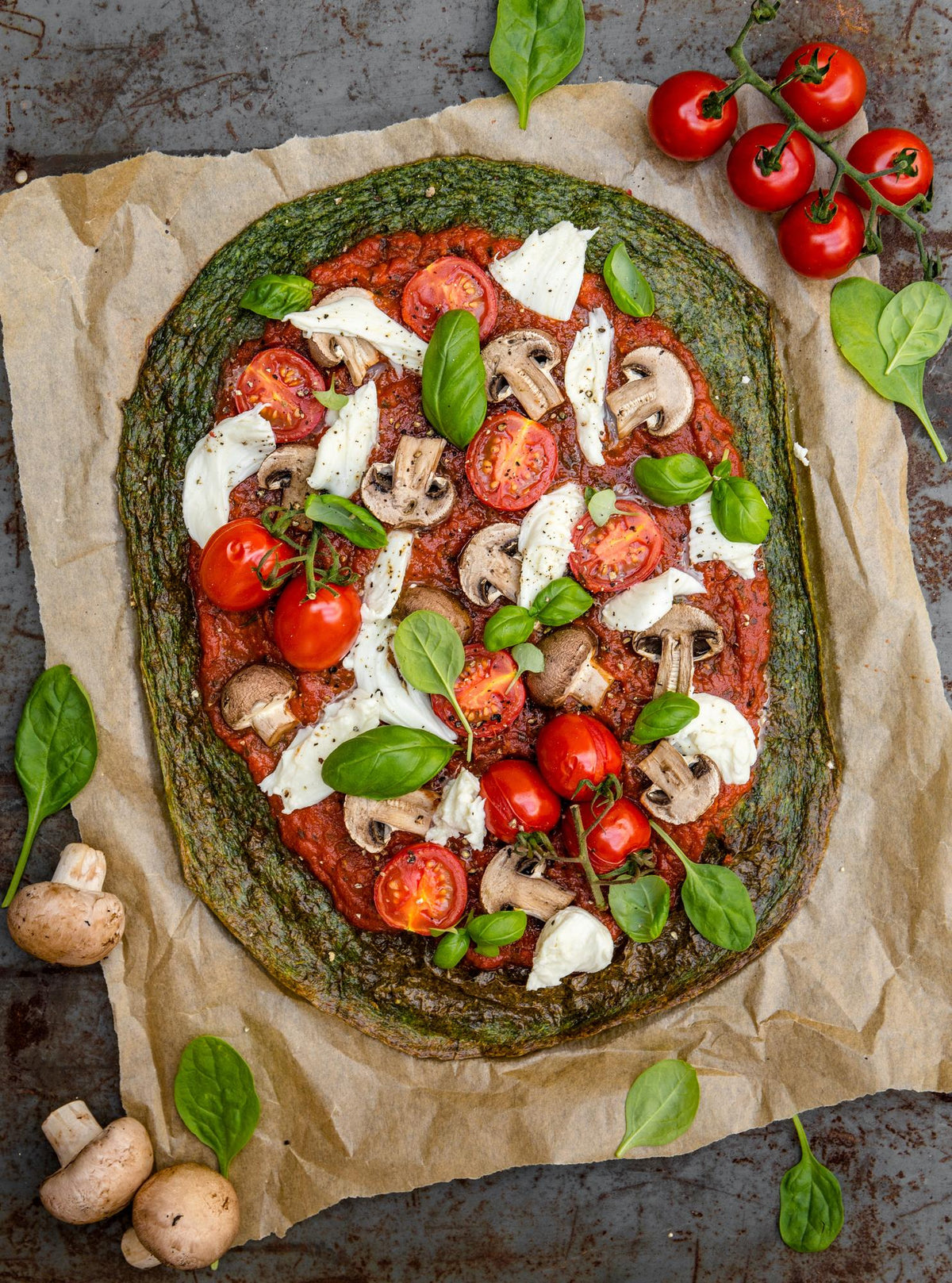 Pizza con base di spinaci