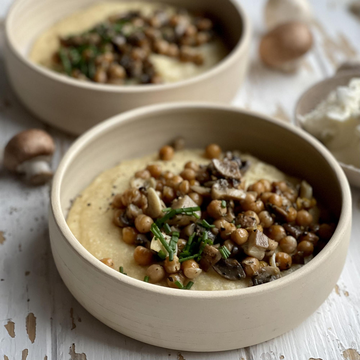 Polenta con funghi e ceci