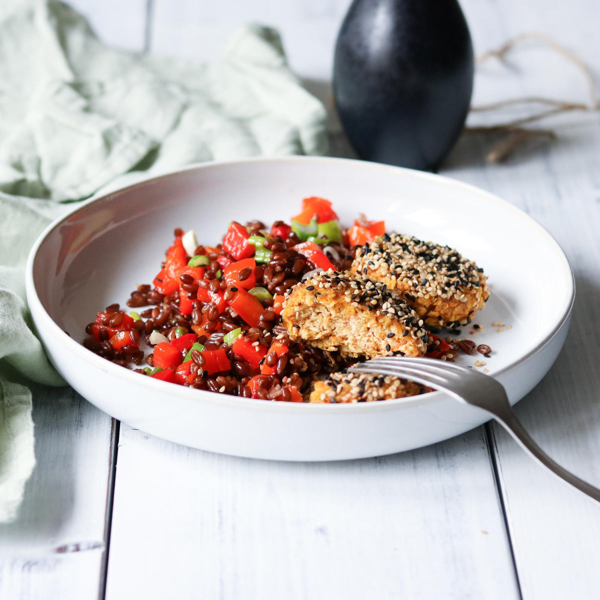 Polpette di tofu con riso rosso