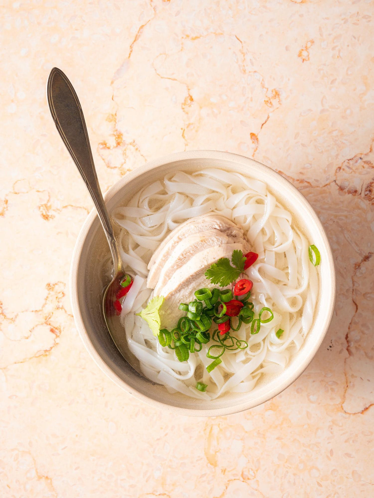 Zuppa vietnamita di pollo con vermicelli di riso