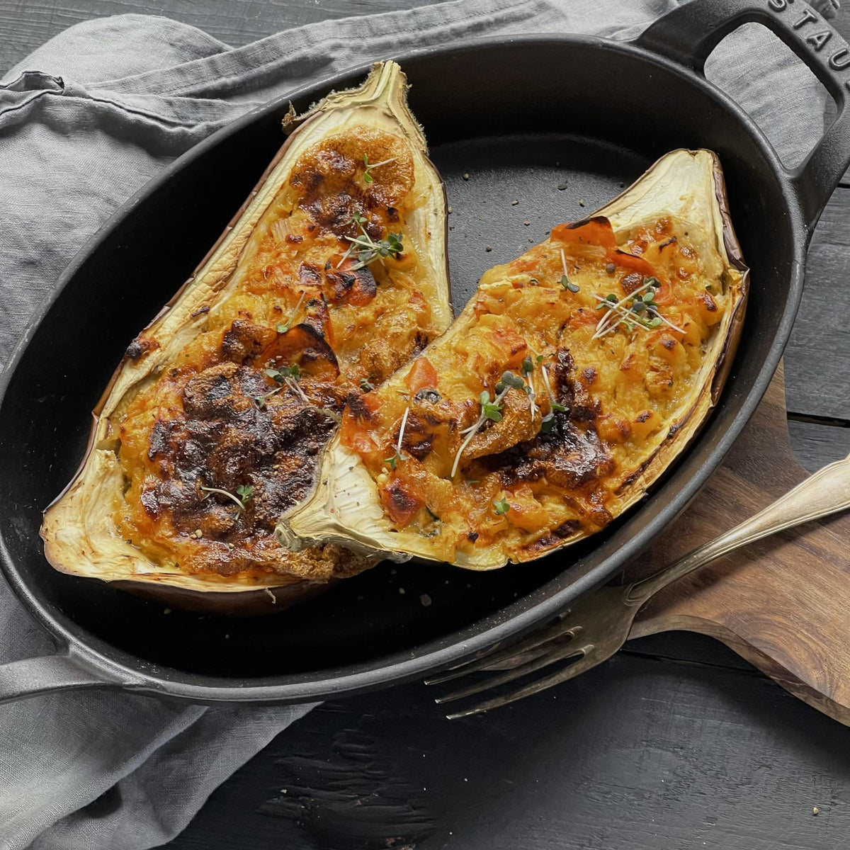 Melanzane gratinate con tvarůžky di Olomouc