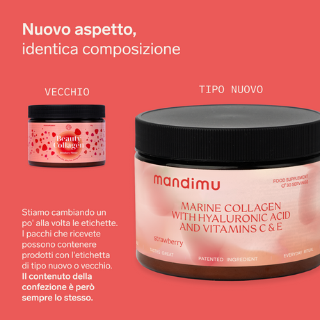 Collagene premium con acido ialuronico, vit. C e 8 sostanze per splendidi capelli, unghie, pelle (gusto fragola) 🍓