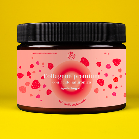 Collagene premium con acido ialuronico, vit. C e 8 sostanze per splendidi capelli, unghie, pelle (gusto fragola) 🍓