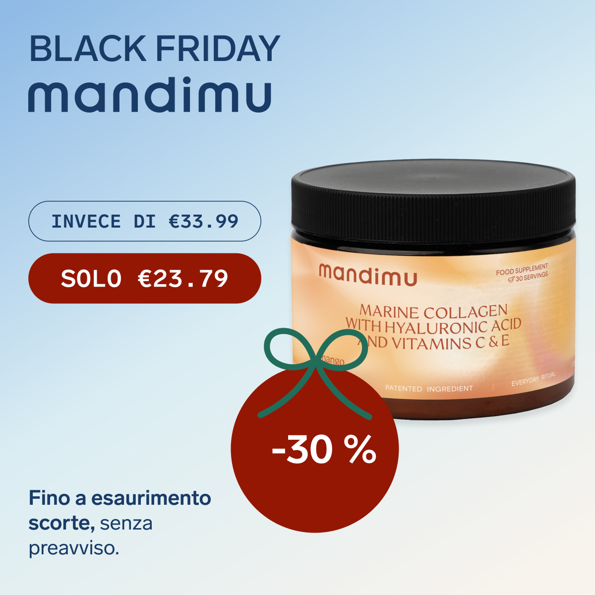 Black Friday – Collagene premium con acido ialuronico, vitamine C ed E (essenza di mango) – €23.79