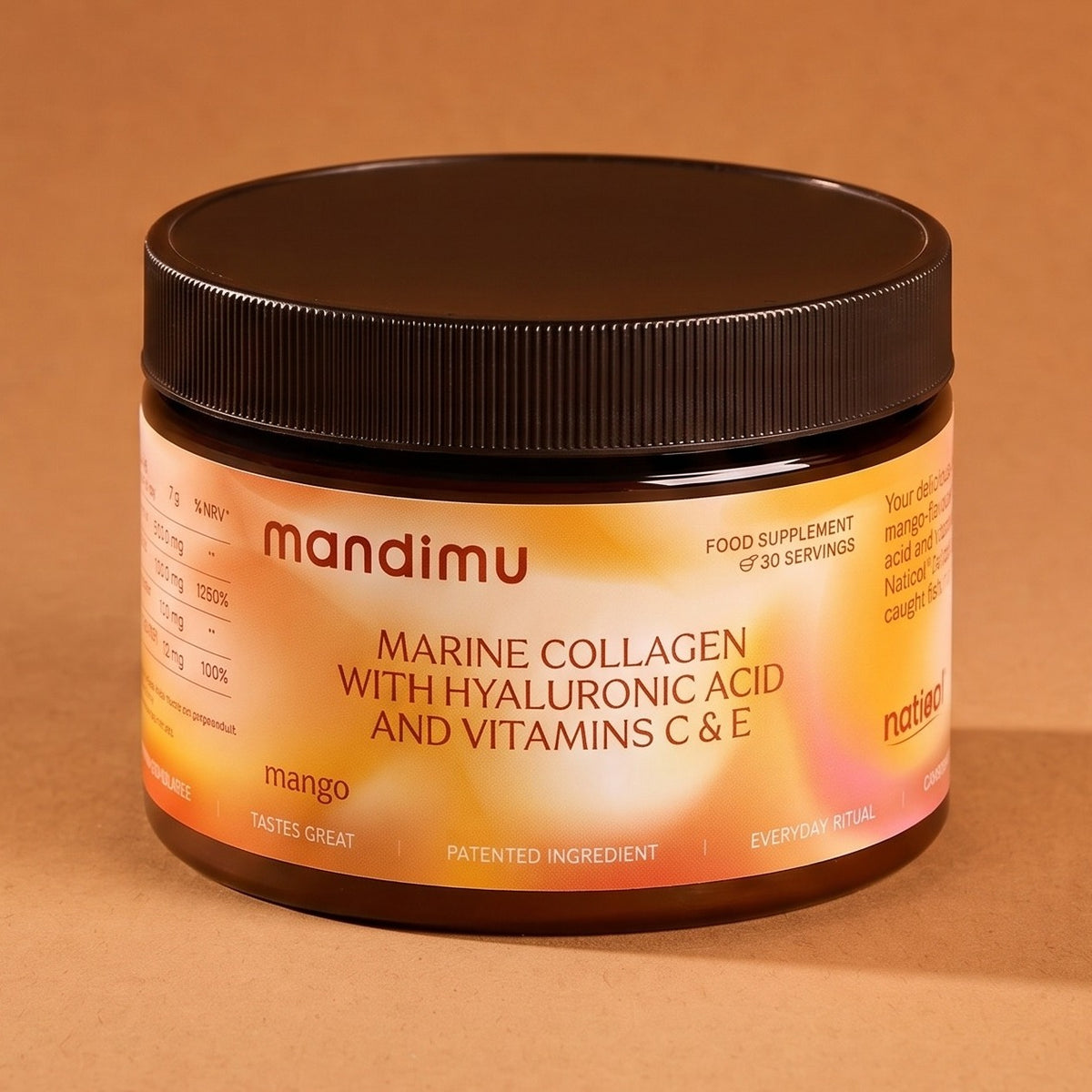 Collagene premium con acido ialuronico, vitamine C ed E (essenza di mango)